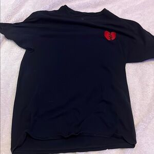 Black Short Sleeve T-Shirt with Red Heart Logo